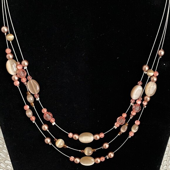 3 Strand Beaded Necklace and Earrings Set - Picture 2 of 5